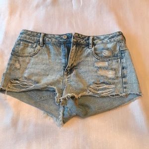 PacSun Eco Light Blue Distressed High Waisted Denim Festival Shorts Size 26